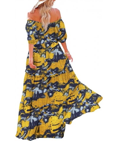 Women's Summer Casual Off Shoulder Maxi Dress Puff Short Sleeve Bohemian Floral Long Swing Dress E06 E06 as Picture141 $22.88...