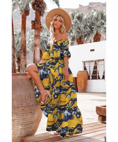 Women's Summer Casual Off Shoulder Maxi Dress Puff Short Sleeve Bohemian Floral Long Swing Dress E06 E06 as Picture141 $22.88...