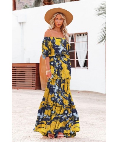 Women's Summer Casual Off Shoulder Maxi Dress Puff Short Sleeve Bohemian Floral Long Swing Dress E06 E06 as Picture141 $22.88...