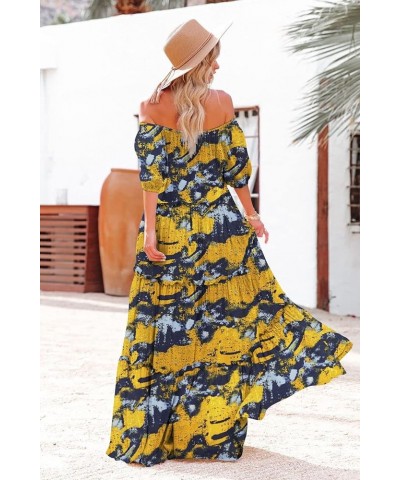 Women's Summer Casual Off Shoulder Maxi Dress Puff Short Sleeve Bohemian Floral Long Swing Dress E06 E06 as Picture141 $22.88...