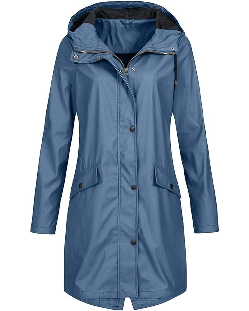 Womens Fleece Lined Raincoat Slim Casual Thicker Fashion Women's Coat Hooded Trench Coats Rain Jacket Womens With Dark Blue-1...