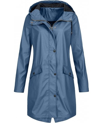 Womens Fleece Lined Raincoat Slim Casual Thicker Fashion Women's Coat Hooded Trench Coats Rain Jacket Womens With Dark Blue-1...