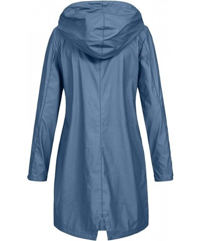 Womens Fleece Lined Raincoat Slim Casual Thicker Fashion Women's Coat Hooded Trench Coats Rain Jacket Womens With Dark Blue-1...