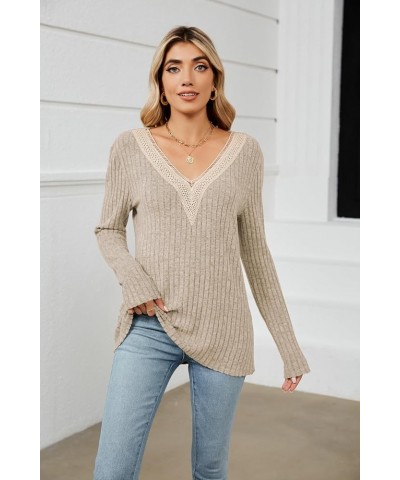 Womens Long Sleeve Shirts V Neck Lightweight Fall Sweaters Trendy Casual Tunic Tops Apricot $8.90 Tops