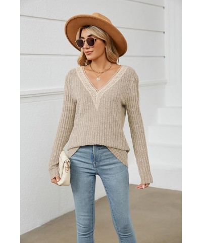 Womens Long Sleeve Shirts V Neck Lightweight Fall Sweaters Trendy Casual Tunic Tops Apricot $8.90 Tops