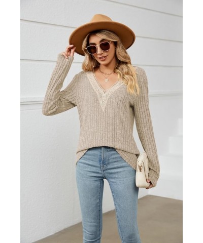 Womens Long Sleeve Shirts V Neck Lightweight Fall Sweaters Trendy Casual Tunic Tops Apricot $8.90 Tops