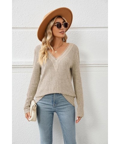 Womens Long Sleeve Shirts V Neck Lightweight Fall Sweaters Trendy Casual Tunic Tops Apricot $8.90 Tops