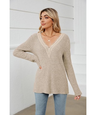 Womens Long Sleeve Shirts V Neck Lightweight Fall Sweaters Trendy Casual Tunic Tops Apricot $8.90 Tops