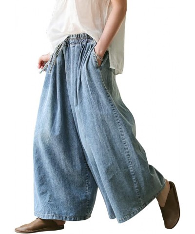 Women's Baggy Wide Leg Jeans High Waist Straight Denim Pants Trousers Sweatpants Blue $19.43 Jeans