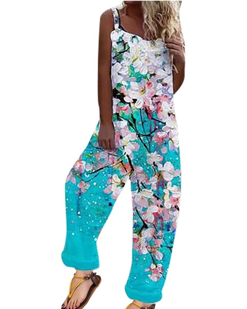 Women's Baggy Jumpsuit Sleeveless One Piece Pants Wide Leg Rompers Floral Print Loose Jumpsuits Overalls with Pockets Blue 6 ...