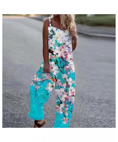 Women's Baggy Jumpsuit Sleeveless One Piece Pants Wide Leg Rompers Floral Print Loose Jumpsuits Overalls with Pockets Blue 6 ...