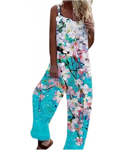 Women's Baggy Jumpsuit Sleeveless One Piece Pants Wide Leg Rompers Floral Print Loose Jumpsuits Overalls with Pockets Blue 6 ...