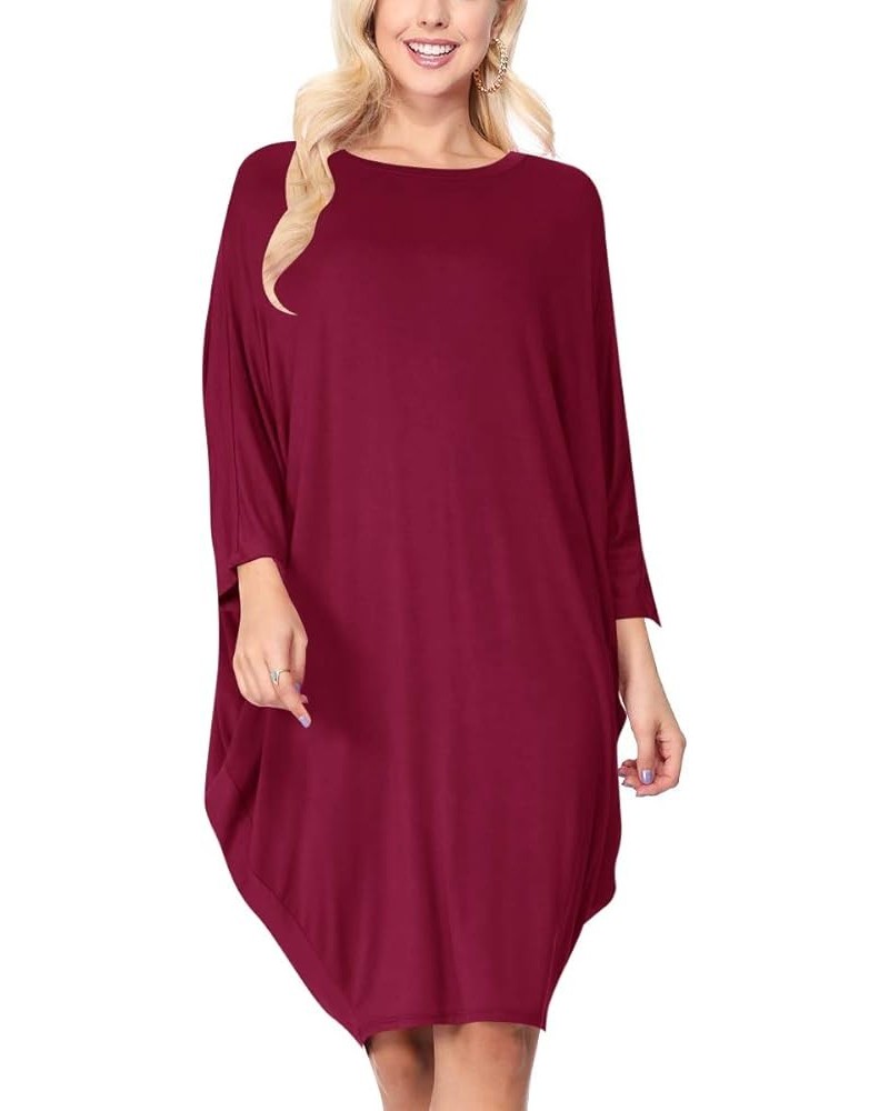 Women's Plus Size Round Neck Draped Side 3/4 Dolman Sleeves Dress Made in USA Mdr00733 Burgundy $14.97 Dresses