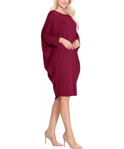 Women's Plus Size Round Neck Draped Side 3/4 Dolman Sleeves Dress Made in USA Mdr00733 Burgundy $14.97 Dresses