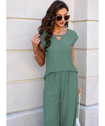 Womens 2 Piece Outfits Cap Sleeve Summer Top 2024 Trendy Short Sleeve Sweatsuit Wide Leg Pants Lounge Sets Tracksuits A Lace ...