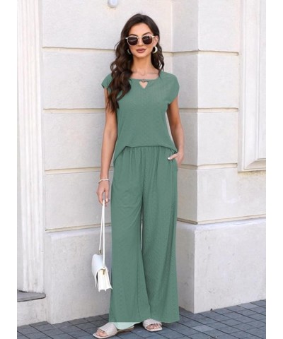 Womens 2 Piece Outfits Cap Sleeve Summer Top 2024 Trendy Short Sleeve Sweatsuit Wide Leg Pants Lounge Sets Tracksuits A Lace ...