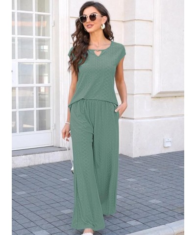 Womens 2 Piece Outfits Cap Sleeve Summer Top 2024 Trendy Short Sleeve Sweatsuit Wide Leg Pants Lounge Sets Tracksuits A Lace ...