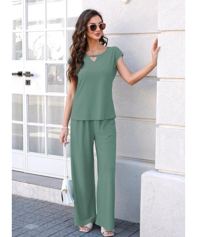 Womens 2 Piece Outfits Cap Sleeve Summer Top 2024 Trendy Short Sleeve Sweatsuit Wide Leg Pants Lounge Sets Tracksuits A Lace ...