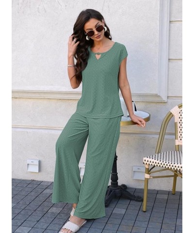 Womens 2 Piece Outfits Cap Sleeve Summer Top 2024 Trendy Short Sleeve Sweatsuit Wide Leg Pants Lounge Sets Tracksuits A Lace ...