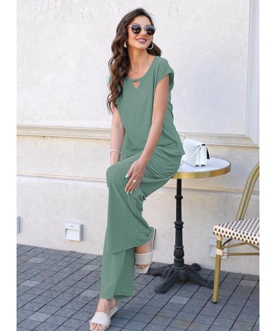 Womens 2 Piece Outfits Cap Sleeve Summer Top 2024 Trendy Short Sleeve Sweatsuit Wide Leg Pants Lounge Sets Tracksuits A Lace ...