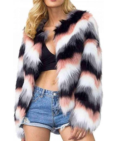 Women Multicolor Winter Long Sleeve Faux Fur Coat Warm Parka Outwear Open Front Jacket Multi $24.43 Coats