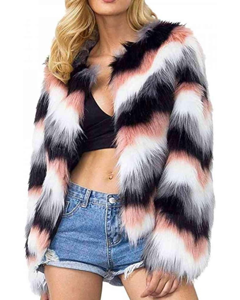 Women Multicolor Winter Long Sleeve Faux Fur Coat Warm Parka Outwear Open Front Jacket Multi $24.43 Coats