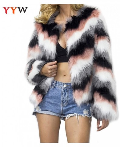 Women Multicolor Winter Long Sleeve Faux Fur Coat Warm Parka Outwear Open Front Jacket Multi $24.43 Coats