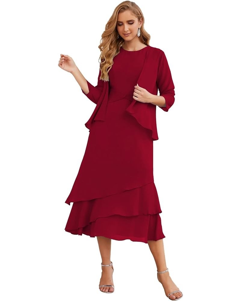 Formal Prom Gowns Chiffon A line Mother of The Bride Dresses Plus Size for Women with Jacket Crimson $51.65 Dresses