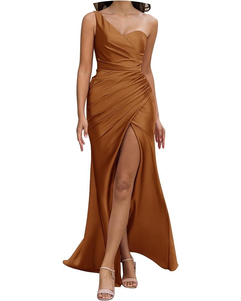 One Shoulder Bridesmaid Dresses for Women 2024 Long Slit Satin Mermaid Prom Dresses Rust $34.50 Dresses