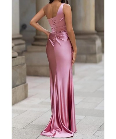 One Shoulder Bridesmaid Dresses for Women 2024 Long Slit Satin Mermaid Prom Dresses Rust $34.50 Dresses