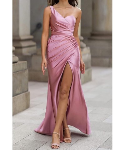 One Shoulder Bridesmaid Dresses for Women 2024 Long Slit Satin Mermaid Prom Dresses Rust $34.50 Dresses