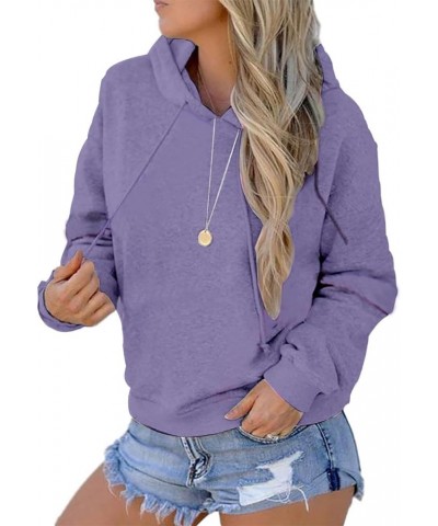 Womens Comfy Hoodie Long Sleeve Sweatshirts Fashion Drawstring Pullover Tops With Pockets Casual Shirts A Purple $12.04 Hoodi...