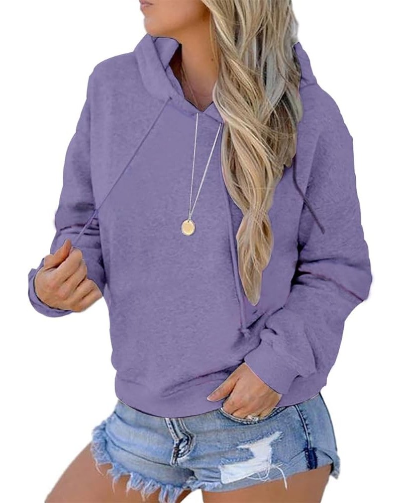 Womens Comfy Hoodie Long Sleeve Sweatshirts Fashion Drawstring Pullover Tops With Pockets Casual Shirts A Purple $12.04 Hoodi...