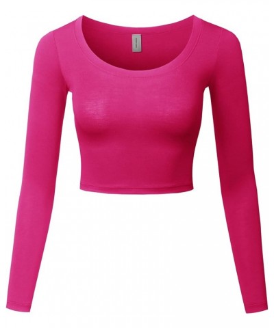 Women's Casual Comfortable Soft Stretch Solid 3/4 Sleeve V-Neck Top Fewtkl0016 Fuchsia $11.39 T-Shirts