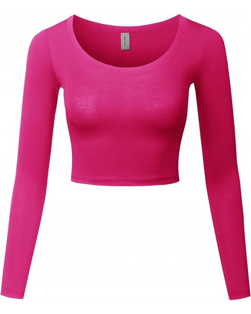 Women's Casual Comfortable Soft Stretch Solid 3/4 Sleeve V-Neck Top Fewtkl0016 Fuchsia $11.39 T-Shirts