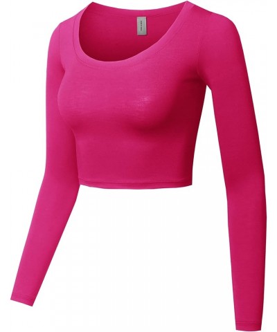 Women's Casual Comfortable Soft Stretch Solid 3/4 Sleeve V-Neck Top Fewtkl0016 Fuchsia $11.39 T-Shirts