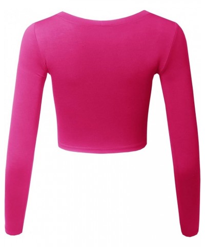 Women's Casual Comfortable Soft Stretch Solid 3/4 Sleeve V-Neck Top Fewtkl0016 Fuchsia $11.39 T-Shirts