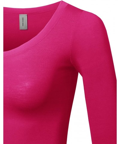 Women's Casual Comfortable Soft Stretch Solid 3/4 Sleeve V-Neck Top Fewtkl0016 Fuchsia $11.39 T-Shirts