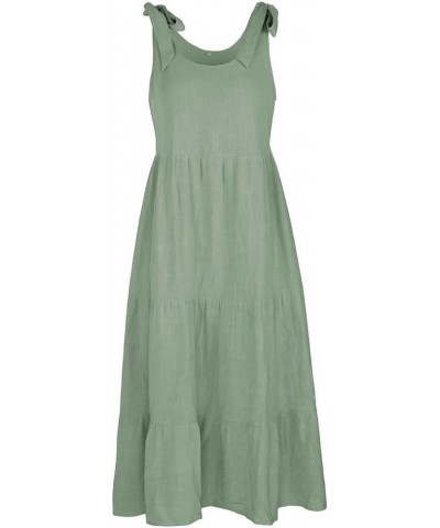 Women's Summer Adjustable Spaghetti Strap Solid Ruffle Swing Midi Dress Green $20.95 Dresses