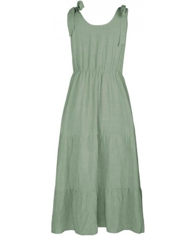 Women's Summer Adjustable Spaghetti Strap Solid Ruffle Swing Midi Dress Green $20.95 Dresses