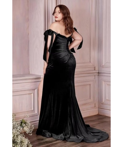 Women's Velvet Mermaid Bridesmaid Dresses Off Shoulder Pleated Long Formal Evening Gowns with Slit Ocean Blue $22.55 Dresses