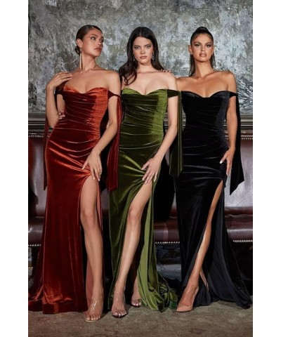 Women's Velvet Mermaid Bridesmaid Dresses Off Shoulder Pleated Long Formal Evening Gowns with Slit Ocean Blue $22.55 Dresses