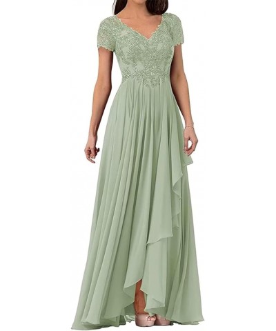 Mother of The Bride Dress Cap Sleeves Lace Applique Groom's Mother Dresses V Neck Formal Wedding Party Gowns Sage Green $34.5...