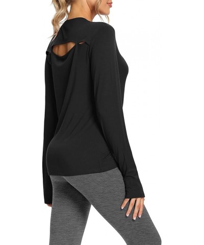 Womens Long Sleeve Workout Tops Open Back Shirts Exercise Gym Clothes Athletic Yoga T Shirts Black $13.24 Activewear