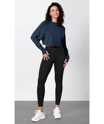 Modal Soft Long Sleeve Cropped Sweatshirts with Thumb Hole for Women Crew Neck Pullover Crop Top Navy $18.19 Activewear