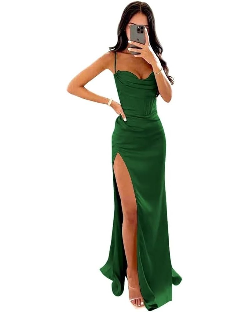 Women's Spaghetti Straps Bridesmaid Dresses Satin for Wedding 2023 Long Sweetheart Mermaid Prom Dress PU049 Emerald Green $33...