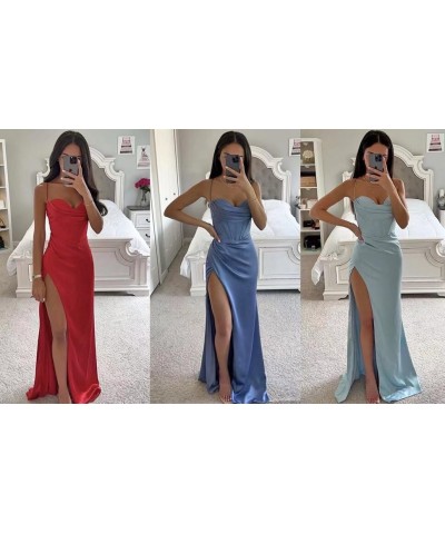 Women's Spaghetti Straps Bridesmaid Dresses Satin for Wedding 2023 Long Sweetheart Mermaid Prom Dress PU049 Emerald Green $33...