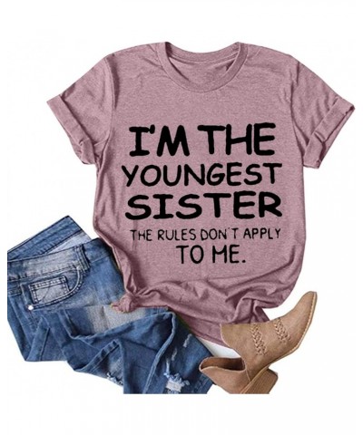 Going Out Tops for Women,Half Hood Letter Printing Graphic Short Sleeved Shirts Tops Shirt Crewneck Blouse Pink-e $4.27 Shirts