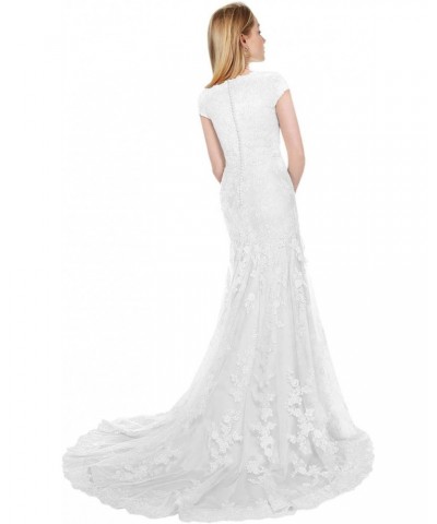 Modest Wedding Dress for Bride Short Sleeves Sheath Floral Lace-2-Pure White $70.88 Dresses