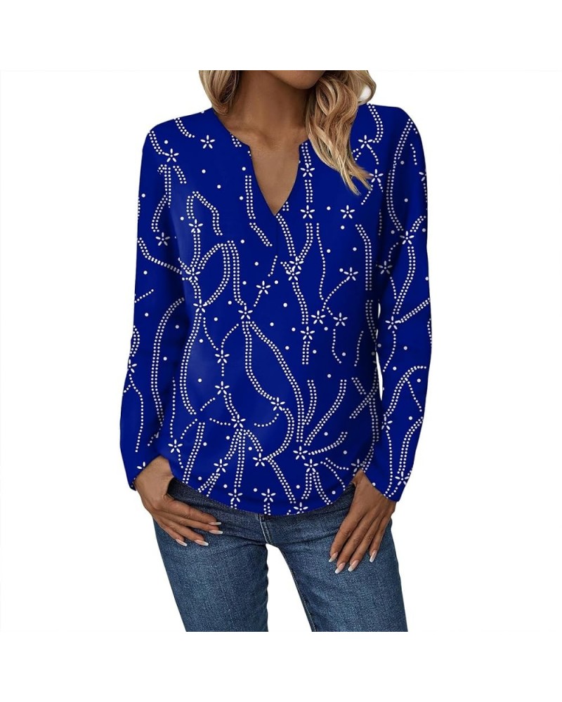 Womens Tops Fall Tunics Fashion 2023 Shirts Valentine Day Love Heart Printed Dressy Casual V Neck Tops S798-blue $11.01 T-Shirts